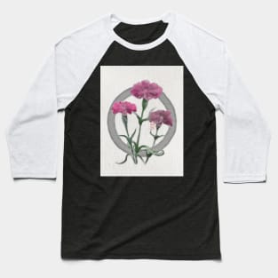 zen circle with sumiE watercolor pink carnations Baseball T-Shirt